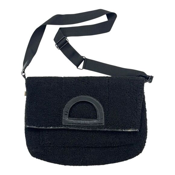 Beis Sherpa Black Messenger Tote Foldover Bag Adjustable Detachable Strap - Picture 1 of 8